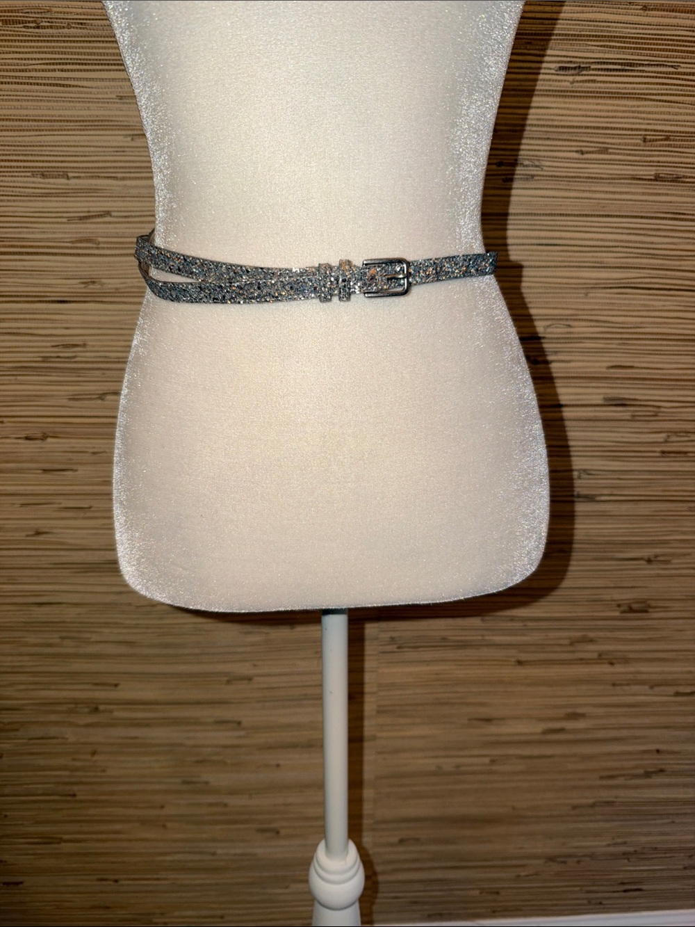 J. Crew leather Sparkle Skinny Belt - Silver medium EUC!